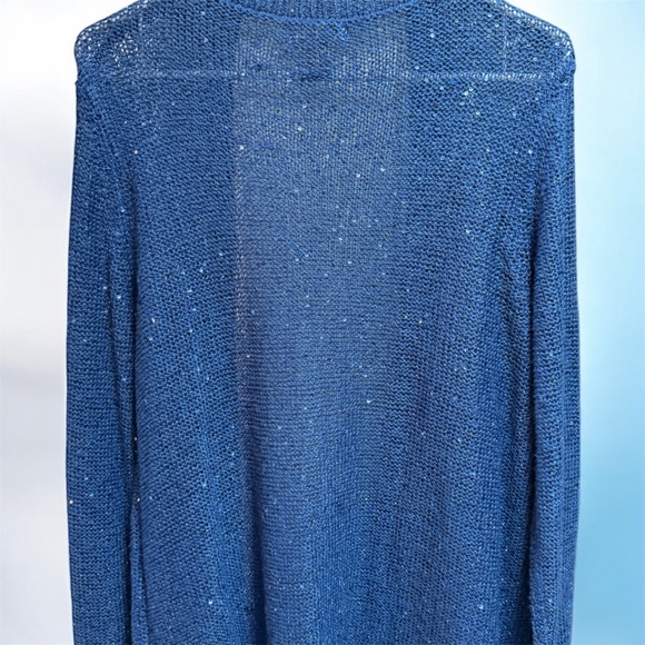White Stag Blue Sparkly with Sequins Long Sleeved Open Duster Sweater Size Large - Picture 6 of 7